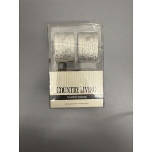 New Set of 4 Country Living Silver Color Embossed Metal Napkin Rings Vintage #20